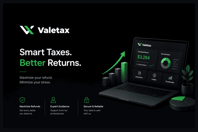 Valetax logo on dark navy background with forex chart overlay